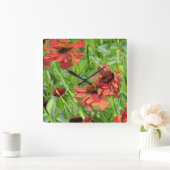 RED RUDBECKIA FLOWERS スクエア壁時計 (ホーム)