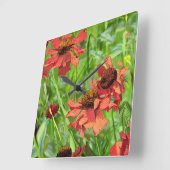 RED RUDBECKIA FLOWERS スクエア壁時計 (傾斜)