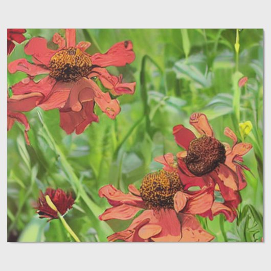 RED RUDBECKIA FLOWERS ラッピングペーパー (フラット)