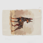 Red Rust Brown Doberman Pinscher Dog ゴルフタオル (横)