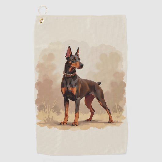 Red Rust Brown Doberman Pinscher Dog ゴルフタオル (正面)