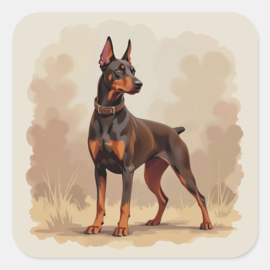 Red Rust Brown Doberman Pinscher Dog スクエアシール (正面)
