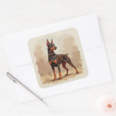 Red Rust Brown Doberman Pinscher Dog スクエアシール (封筒)