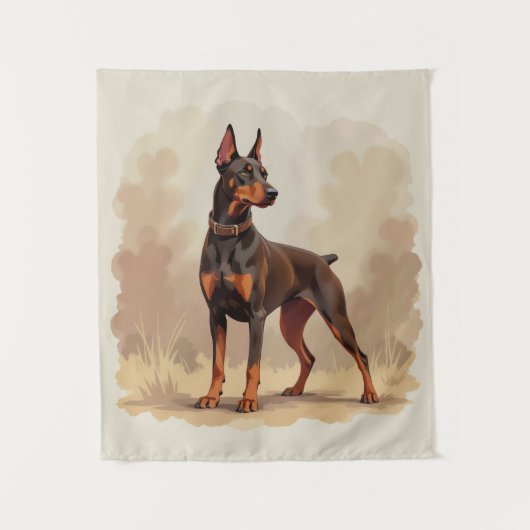 Red Rust Brown Doberman Pinscher Dog タペストリー (正面)