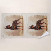 Red Rust Brown Doberman Pinscher Dog ビーチタオル (正面)