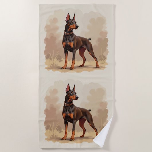 Red Rust Brown Doberman Pinscher Dog ビーチタオル (正面)