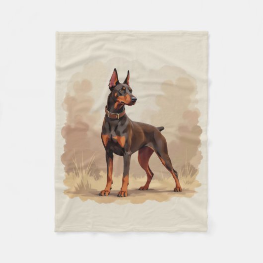 Red Rust Brown Doberman Pinscher Dog フリースブランケット (正面)