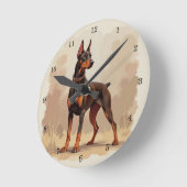 Red Rust Brown Doberman Pinscher Dog ラウンド壁時計 (傾斜)