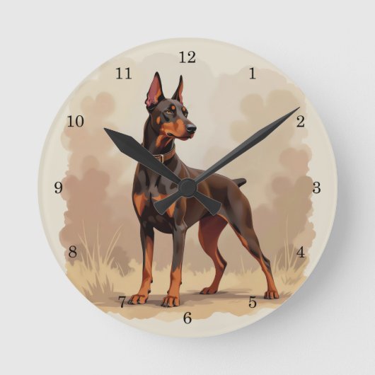 Red Rust Brown Doberman Pinscher Dog ラウンド壁時計 (正面)
