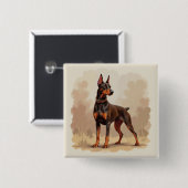 Red Rust Brown Doberman Pinscher Dog 缶バッジ (正面&裏面)