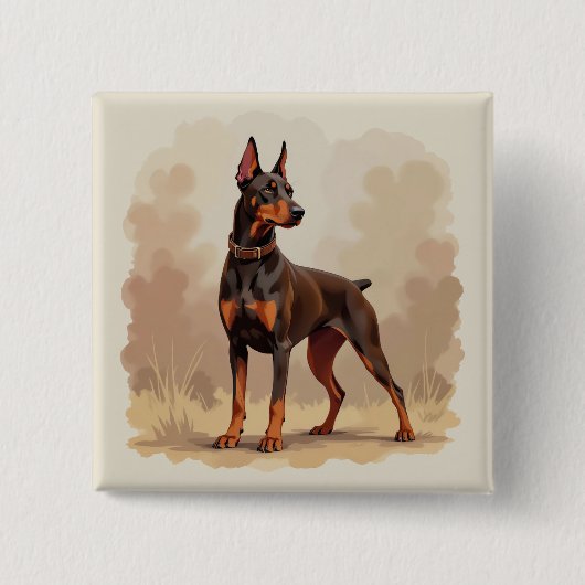 Red Rust Brown Doberman Pinscher Dog 缶バッジ (正面)