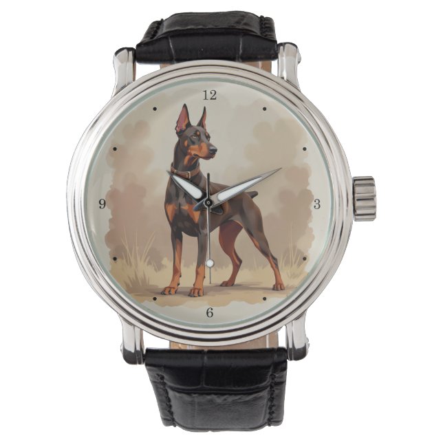 Red Rust Brown Doberman Pinscher Dog 腕時計 (正面)