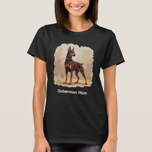 Red Rust Brown Doberman Pinscher Dog Mom Tシャツ (正面)