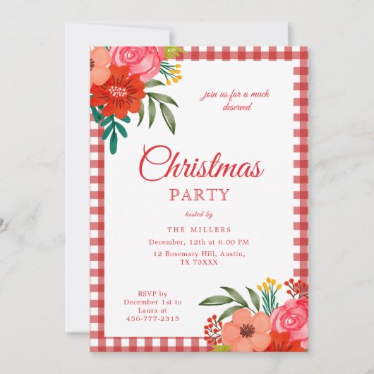 Red Rustic Botanical Christmas Invitation シーズンカード (正面)