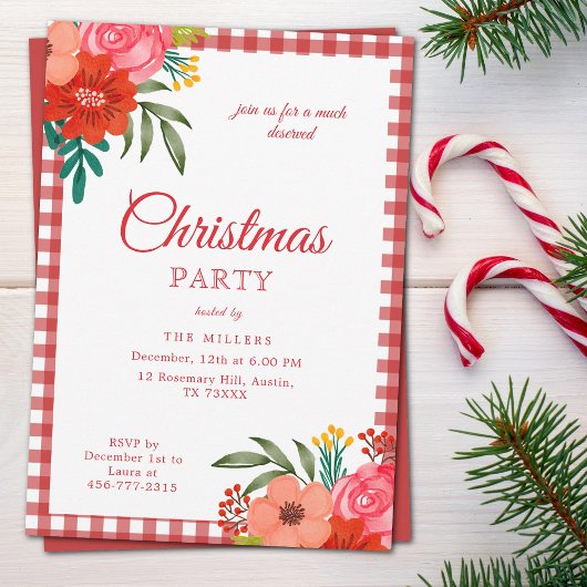 Red Rustic Botanical Christmas Invitation シーズンカード