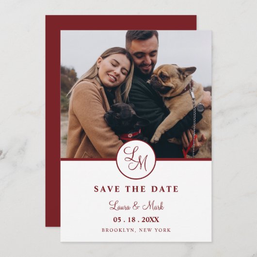 Red Rustic Photo Minimalist Wedding Initials  (正面/裏面)