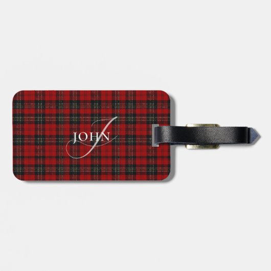 Red Rustic Plaid Chic Typography Monogrammed ラゲッジタグ (裏面横)