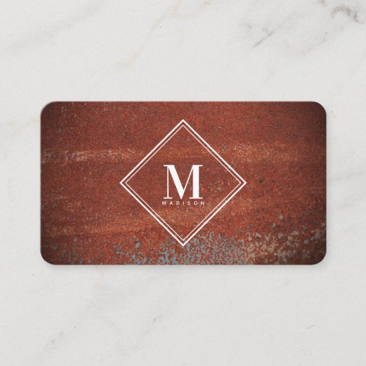 Red Rustic Rust Metallic Texture Monogram Initial 名刺 (正面)