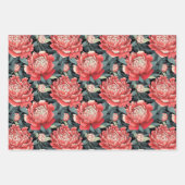 Red & Sage Peony Flowers Wrapping Sheets Set of 3 ラッピングペーパーシート (正面2)