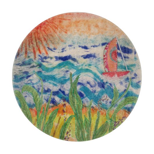 Red Sailboat Red Sun  カッティングボード (正面)