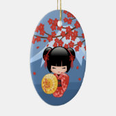 Red Sakura Kokeshi Doll - Cute Geisha Girl セラミックオーナメント (右)