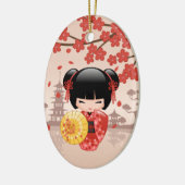 Red Sakura Kokeshi Doll - Japanese Geisha Girl セラミックオーナメント (左)