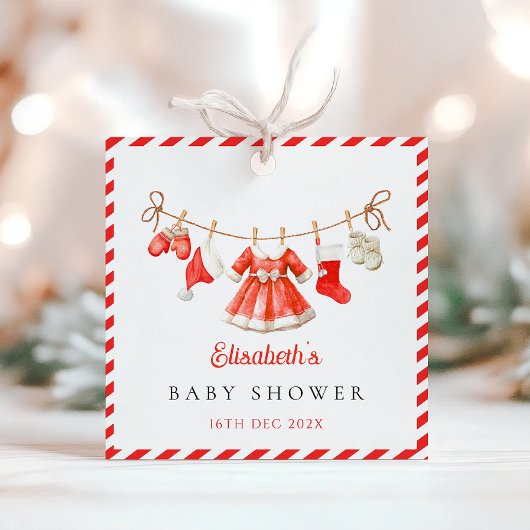Red Santa Baby Baby Shower フェイバータグ