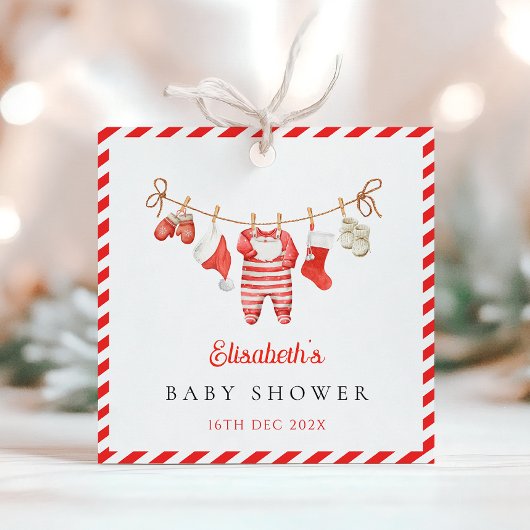 Red Santa Baby Baby Shower フェイバータグ