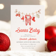 Red Santa Baby Baby Shower Invitation