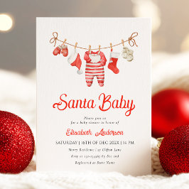 Red Santa Baby Baby Shower Invitation 招待状