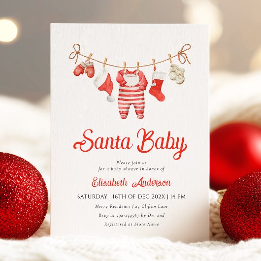 Red Santa Baby Baby Shower Invitation 招待状