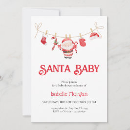Red Santa Baby Christmas Baby Shower Invitation 招待状
