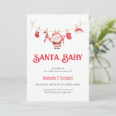 Red Santa Baby Christmas Baby Shower Invitation 招待状 (スタンド正面)