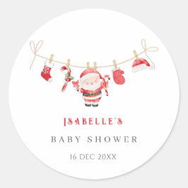 Red Santa Baby Christmas Baby Shower Stickers ラウンドシール