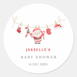 Red Santa Baby Christmas Baby Shower Stickers ラウンドシール