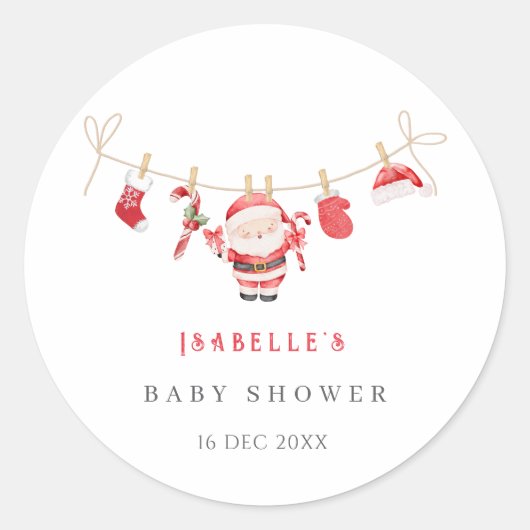 Red Santa Baby Christmas Baby Shower Stickers ラウンドシール (正面)