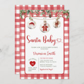 Red Santa Baby Shower Clothesline Christmas Floral 招待状 (正面/裏面)