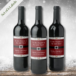 Red Santa Belt Christmas Wine Bottle Label Set ワインラベル