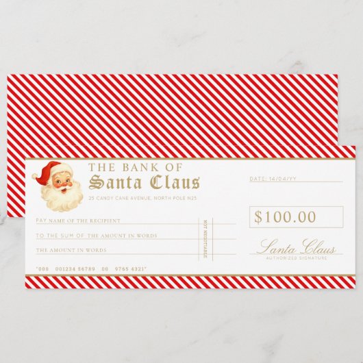 Red Santa Cheque Gift Voucher Card 招待状 (正面/裏面)