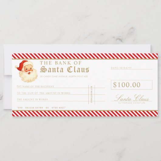 Red Santa Cheque Gift Voucher Card 招待状 (正面)