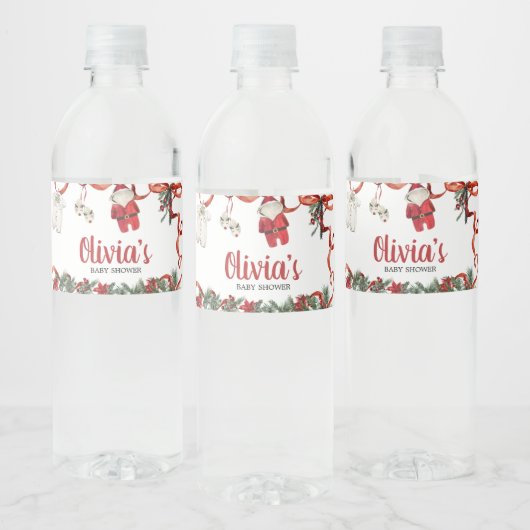 Red Santa Christmas Baby Shower  ペットボトルラベル (ボトル)