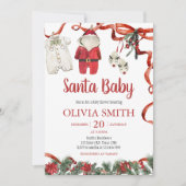 Red Santa Christmas Baby Shower 招待状 (正面)