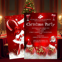 Red Santa Gold Baubles Christmas Holiday Party