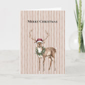 Red Santa Hat Reindeer Brown Stripes Christmas カード (正面)