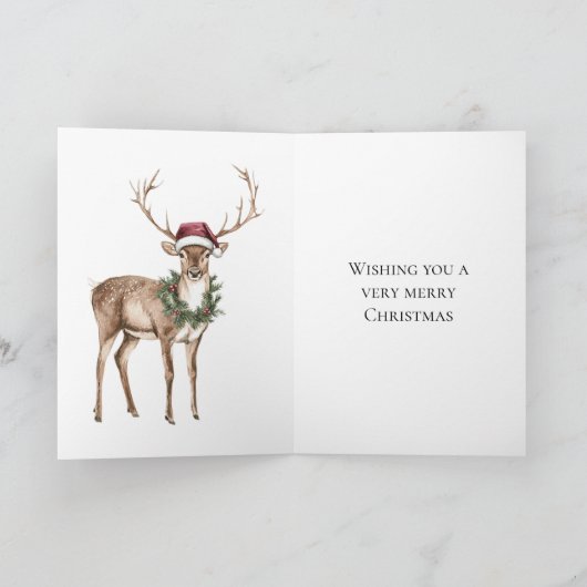 Red Santa Hat Reindeer Brown Stripes Christmas カード (内部)