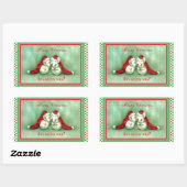 Red Santa Hatsとヴィンテージクリスマスネズミ 長方形シール (シート)