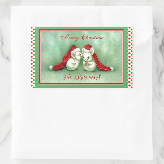 Red Santa Hatsとヴィンテージクリスマスネズミ 長方形シール (バッグ)