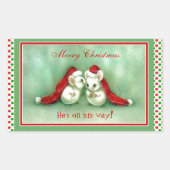 Red Santa Hatsとヴィンテージクリスマスネズミ 長方形シール (正面)