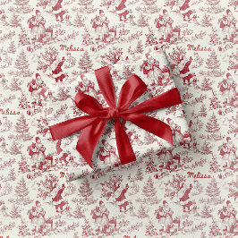 Red Santa Toile Wrapping Paper Vintage ラッピングペーパー