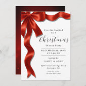 Red Satin Ribbon Christmas Party Invitation 招待状 (正面/裏面)